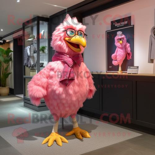 Mascotte Redbrokoly De Personnage De Poules Roses Habillé D'un Berm... on Productcaster.