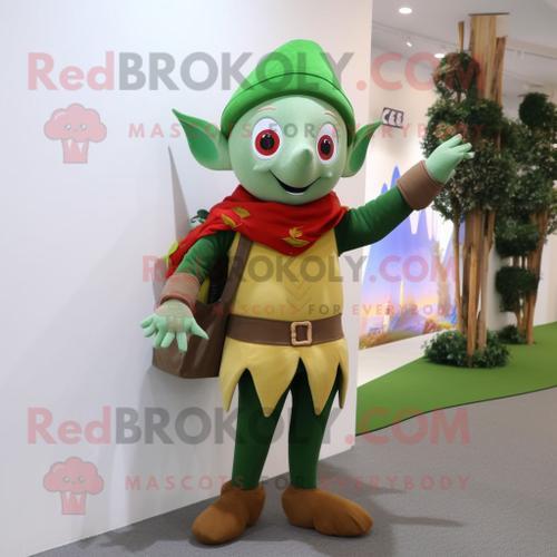 Mascotte Redbrokoly De Personnage D'elfe Olive Vêtu D'un Pull Et De... on Productcaster.