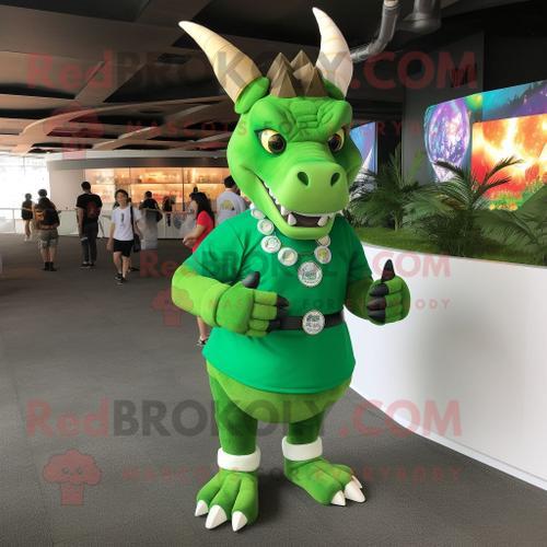 Mascotte Redbrokoly De Personnage De Triceratops Vert Habillé D'un ... on Productcaster.