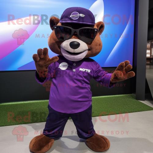 Personnage De Costume De Mascotte Redbrokoly Jaguarundi Violet Vêtu... on Productcaster.