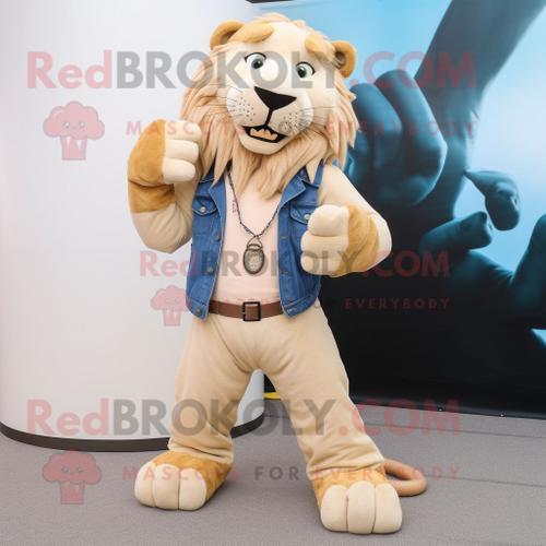 Mascotte Redbrokoly De Personnage Smilodon Beige Habillé D'un Jean ... on Productcaster.