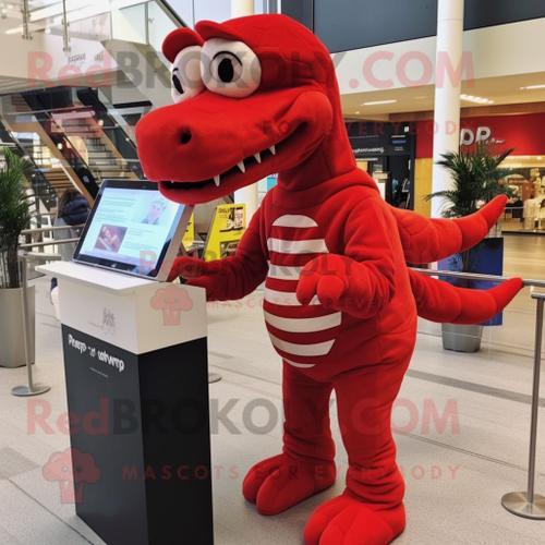 Mascotte Redbrokoly De Personnage De T Rex Rouge Habillé D'un Jeggi... on Productcaster.