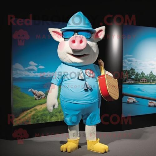 Personnage De Costume De Mascotte Redbrokoly De Cochon Bleu Ciel Ha... on Productcaster.