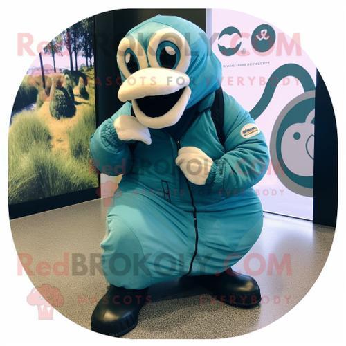 Costume De Mascotte Redbrokoly Teal Titanoboa Habillé D'une Parka E... on Productcaster.