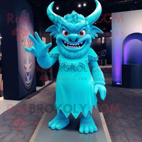 Mascotte Redbrokoly De Personnage De Démon Cyan Vêtu D'une Robe Mid... on Productcaster.