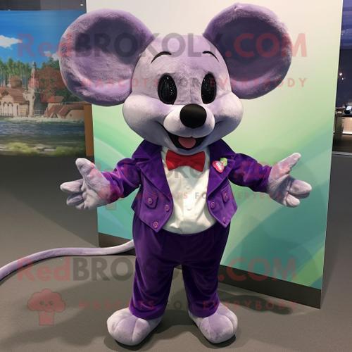 Mascotte Redbrokoly De Personnage De Souris Violette Habillée D'un ... on Productcaster.