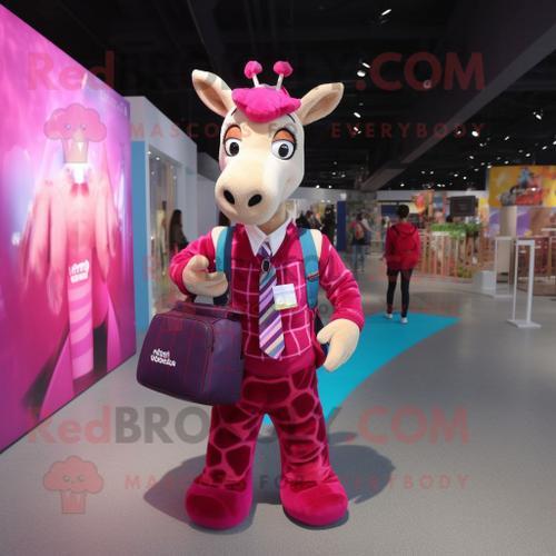 Personnage De Costume De Mascotte Redbrokoly De Girafe Magenta Habi... on Productcaster.