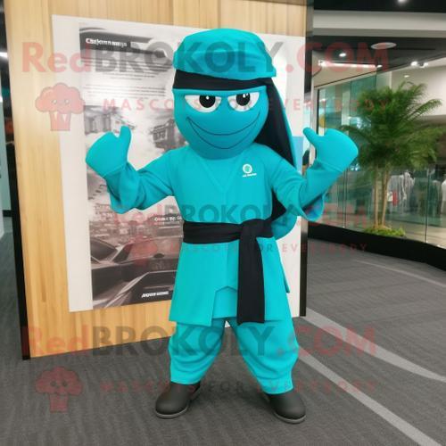 Mascotte Redbrokoly De Personnage Turquoise Ninja Habillé D'un Pant... on Productcaster.