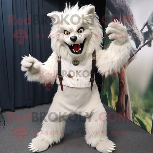 Mascotte Redbrokoly De Personnage De Loup-Garou Blanc Habillé D'un ... on Productcaster.