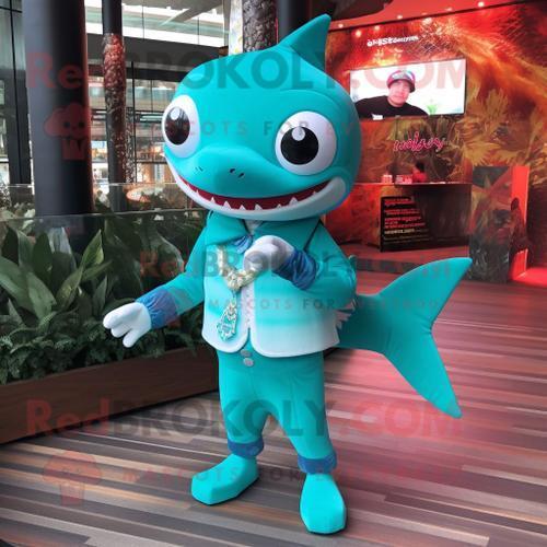 Personnage De Costume De Mascotte Redbrokoly De Requin Turquoise Ha... on Productcaster.