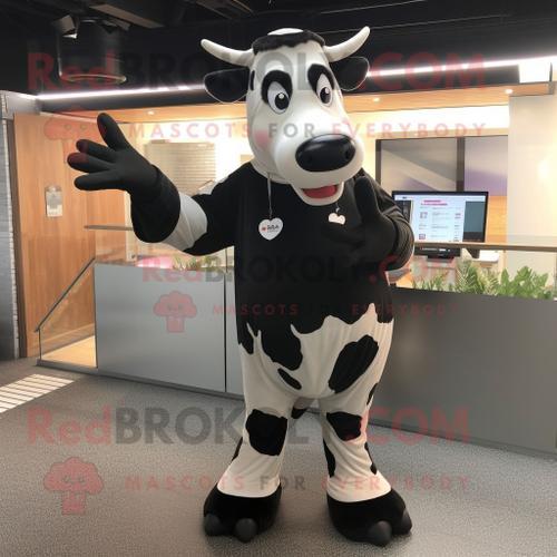 Mascotte Redbrokoly De Personnage De Vache Holstein Noire Habillée ... on Productcaster.