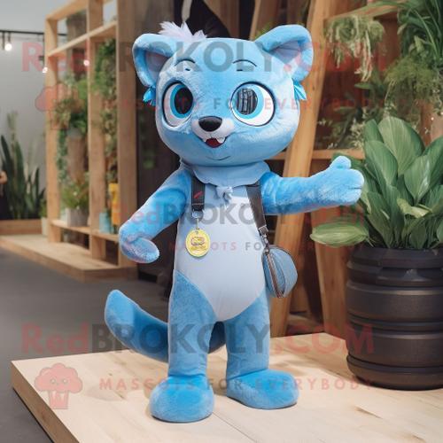 Costume De Mascotte Redbrokoly De Jaguarundi Bleu Ciel Habillé D'un... on Productcaster.