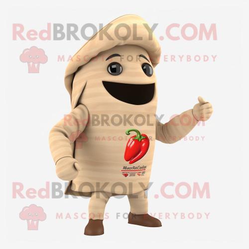 Mascotte Redbrokoly De Personnage De Poivron Beige Habillé D'un Bod... on Productcaster.