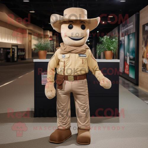 Mascotte Redbrokoly De Personnage De Cow-Boy Beige Habillé D'un Pan... on Productcaster.