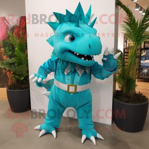 Mascotte Redbrokoly De Personnage Turquoise Stegosaurus Vêtu D'un P... on Productcaster.