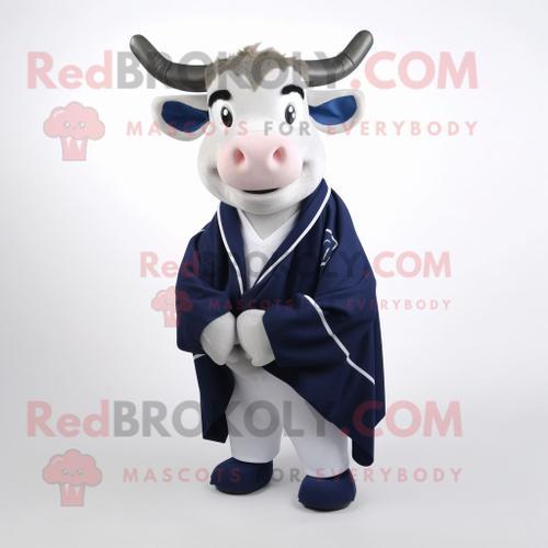 Mascotte Redbrokoly De Personnage De Zébu Bleu Marine Habillé D'un ... on Productcaster.