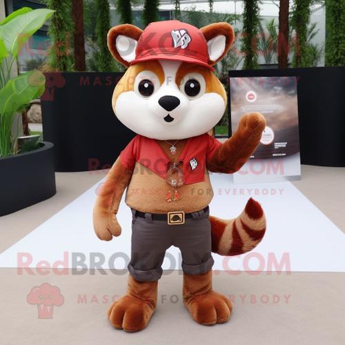 Mascotte Redbrokoly De Personnage De Panda Roux Beige Habillé D'un ... on Productcaster.