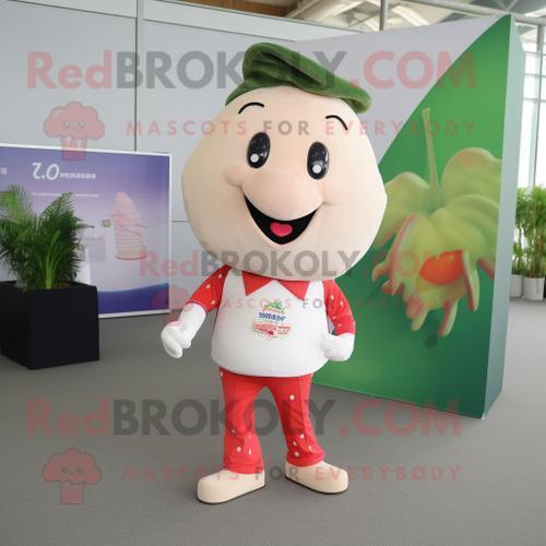 Mascotte Redbrokoly De Personnage De Fraise Beige Habillé D'un Polo... on Productcaster.