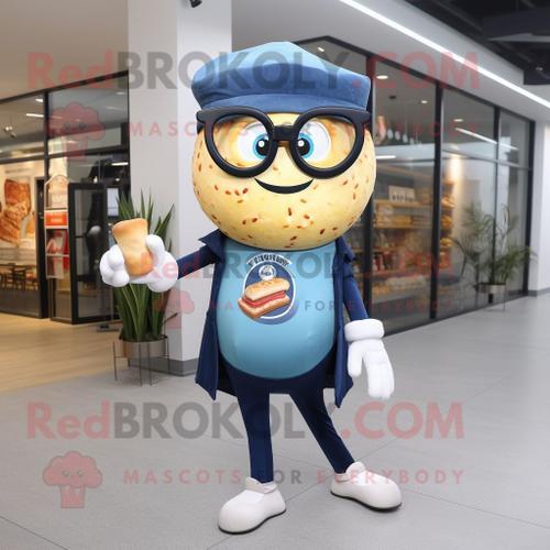 Costume De Mascotte Redbrokoly Bagels Bleu Marine Habillé D'un Jean... on Productcaster.