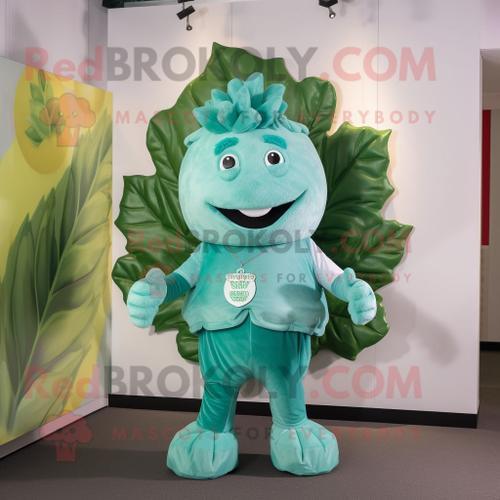 Mascotte Redbrokoly De Personnage De Feuille De Chou Turquoise Habi... on Productcaster.