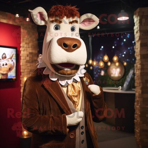 Mascotte Redbrokoly De Personnage De Vache Brune Hereford Habillée ... on Productcaster.