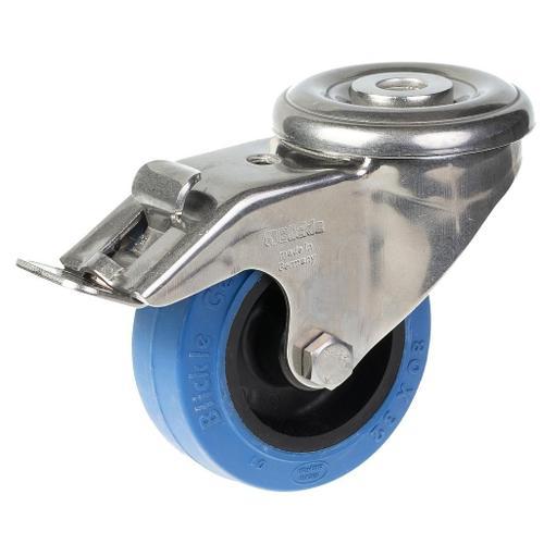 80mm stainless steel swivel/brake castor with blue elastic rubber o... on Productcaster.