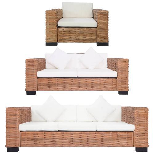 Vidaxl Ensemble De Canapés 3 Pcs Avec Coussins Rotin Naturel on Productcaster.