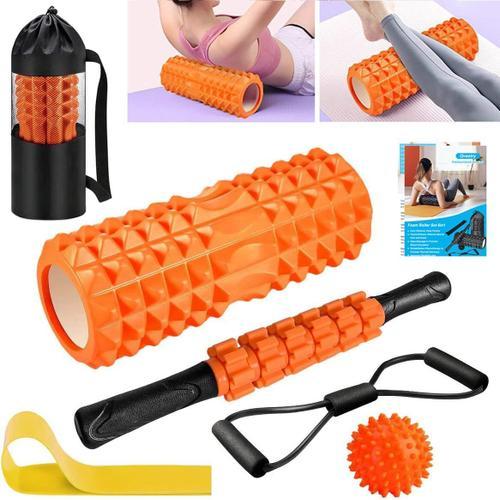 Orange Rouleau De Massage, Foam Roller Avec Baton De Rouleau Muscul... on Productcaster.