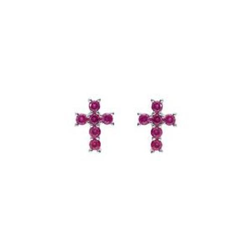 Boucles D'oreilles Tige Argent Rhodié Pendentif Croix Oxydes Fushia on Productcaster.