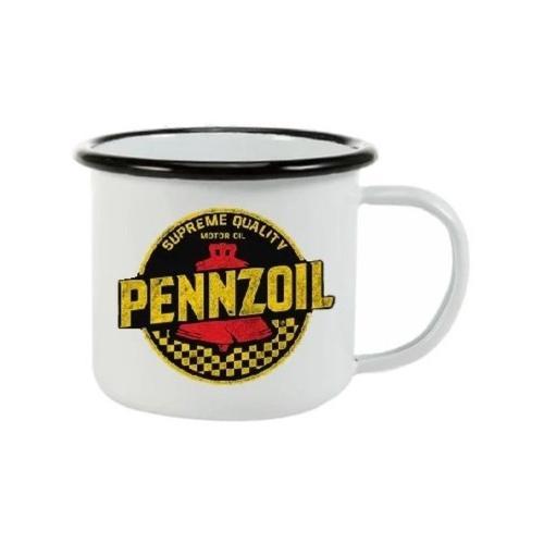 Mug Émail Pennzoil Logo Noir Jaune Damier Tasse Emaillée 2 Logos on Productcaster.