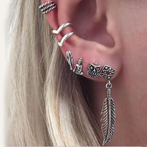 Ensemble De Boucles D'oreilles Boho En Argent Tibétain, Manchette D... on Productcaster.