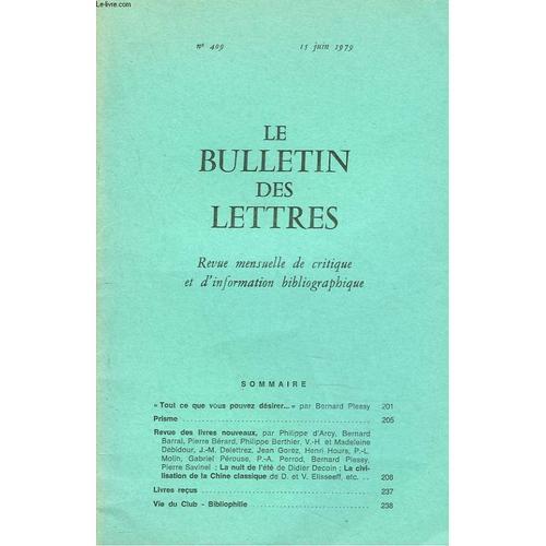 Le Bulletin Des Lettres. Revue Mensuelle De Critique Et D Informati... on Productcaster.