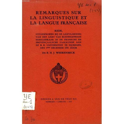 Remarques Sur La Linguistique Et La Langue Francaise (Rede / Discou... on Productcaster.