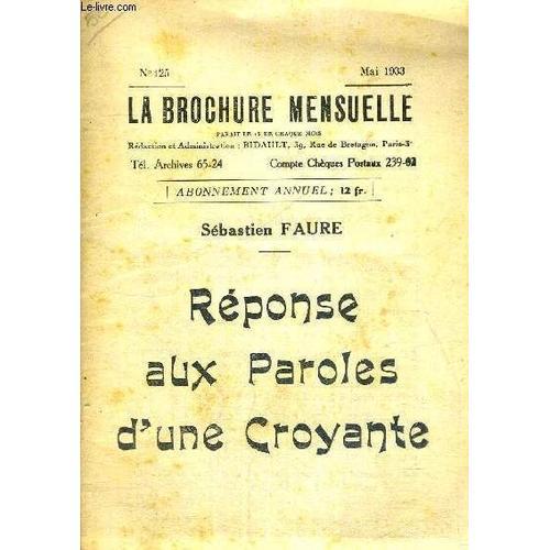 Reponse Aux Paroles D Une Croyante - La Brochure Mensuelle - N°125 ... on Productcaster.