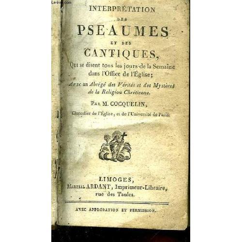 Interprétation Des Psaumes Et Des Cantiques. Qui Se Disent Tous Les... on Productcaster.