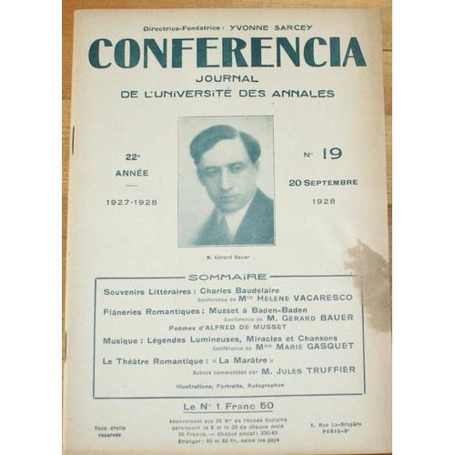 Conferencia 22e Année - 1927-1928 - N°19 Du 20 Septembre 1928 on Productcaster.