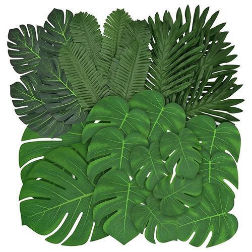 84 PièCes 6 Sortes de Feuilles Palmier Artificielles, Monstera Trop... on Productcaster.