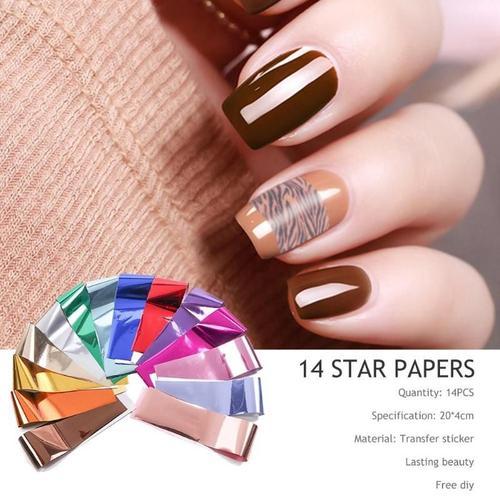 14 Pièces Feuilles De Vernis À Ongles Autocollants Autocollants Mét... on Productcaster.