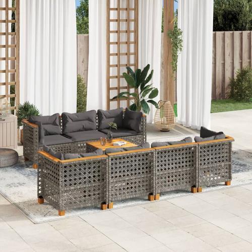 Vidaxl Salon De Jardin 8 Pcs Avec Coussins Gris Résine Tressée on Productcaster.