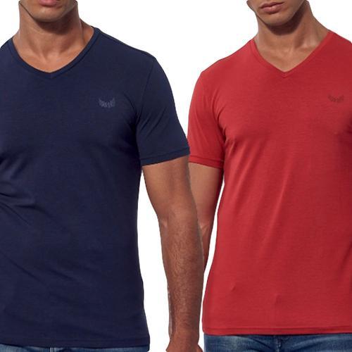 T Shirt Kaporal Pack X2 Shirts Gift Navyre Col V Homme Rouge on Productcaster.