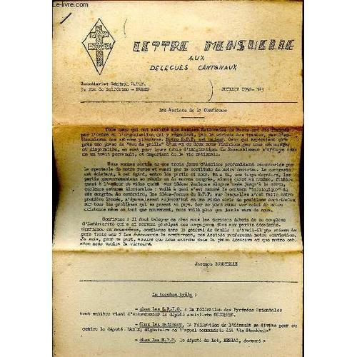 Lettre Mensuelle Aux Délégués Cantonaux Juillet 1950 N°3 on Productcaster.