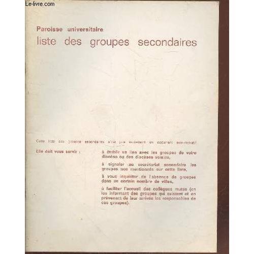 Liste Des Groupes Secondaires : Suplément Au N°3-4 Décembre 1965-Ja... on Productcaster.