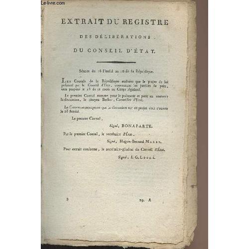 Extrait Du Registre Des Délibérations Du Conseil D Etat, Séance Du ... on Productcaster.