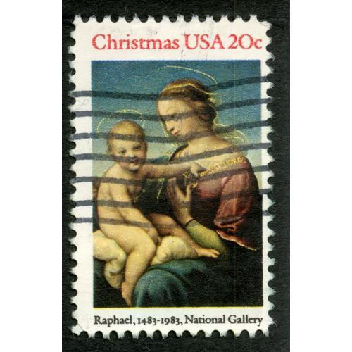 Timbre Oblitéré Usa 20c, Christmas, Raphael 1483-1983, National Gal... on Productcaster.