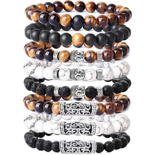 Style B: 8 Pièces 8 Pcs 8 Mm Bead Bracelets Pour Hommes Pierre Volc... on Productcaster.