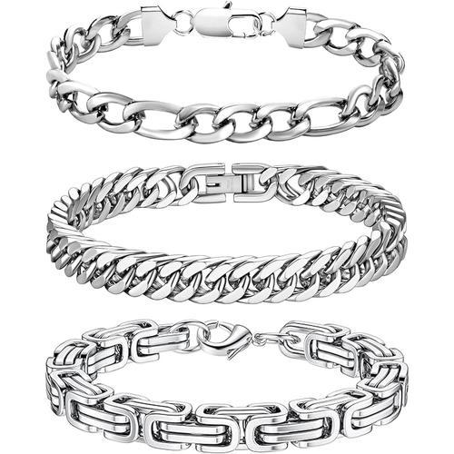 Argent-8mm 3 Pièces Homme Gourmette Bracelet En Acier Inoxydable Br... on Productcaster.