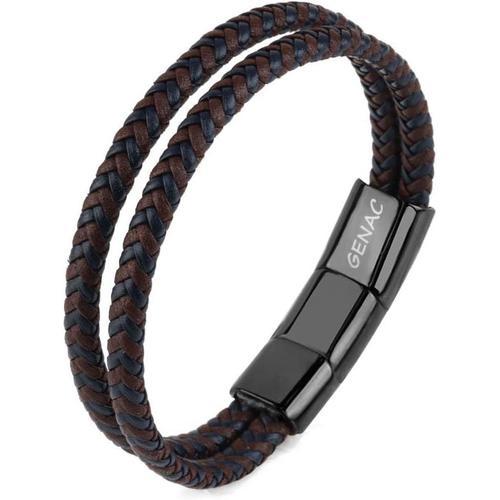 Azul Y Marron Bracelet Double Pour Homme En Cuir Véritable Tressé D... on Productcaster.