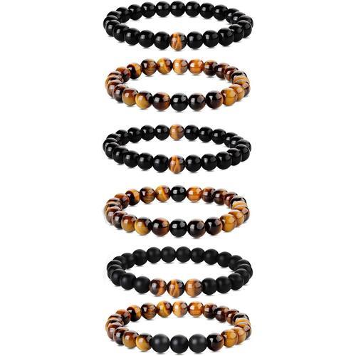 6 Pcs 8mm Bracelets Pierre Homme En Oeil De Tigre Pour Femmes Pierr... on Productcaster.