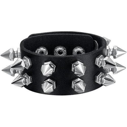 - Bracelet Punk Gothique Rock Clouté Pics 2 Rangs Cuir Noir Homme F... on Productcaster.