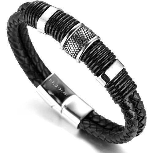 Argent 21,5cm ¿ Honneur ¿ Homme Bracelet En Cuir Véritable De Main ... on Productcaster.